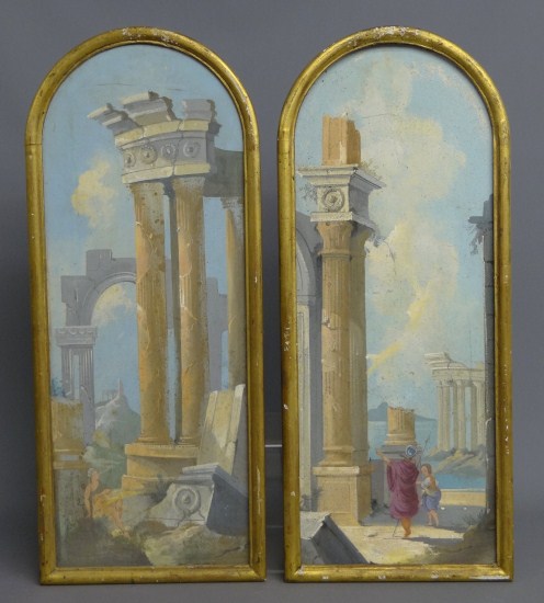 Pair Vintage Italian Venetian paintings.
