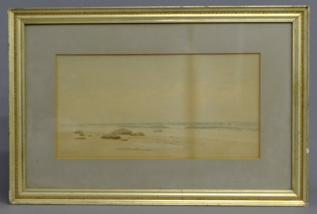 Watercolor beach scene signed and