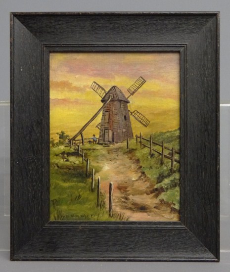 19th painting oil on canvas windmill
