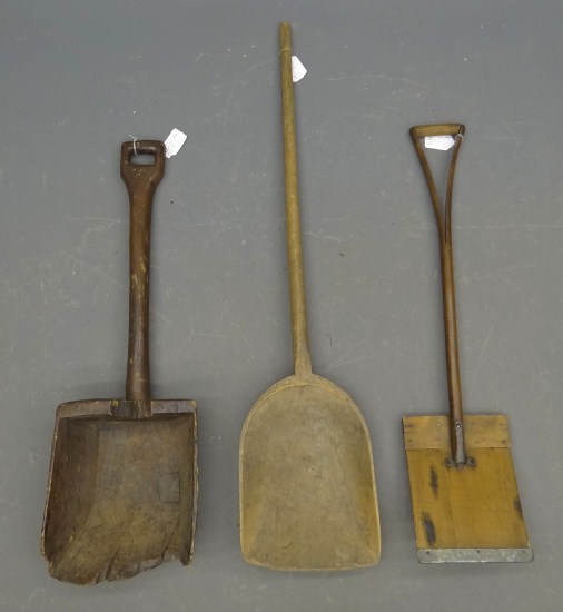 Lot 3 early wooden shovels.