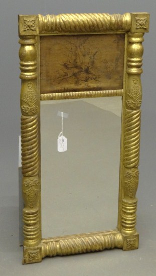 19th c Federal mirror with textile 167f2d