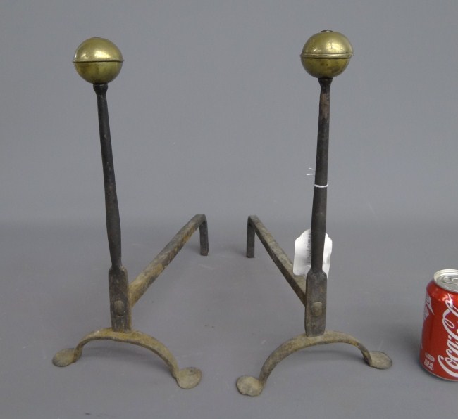 Pair 19th c penny foot brass ball 167f31