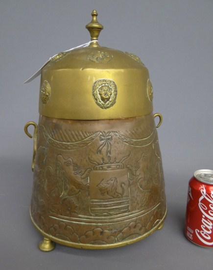 Early brass pot with lid. 15 1/2''