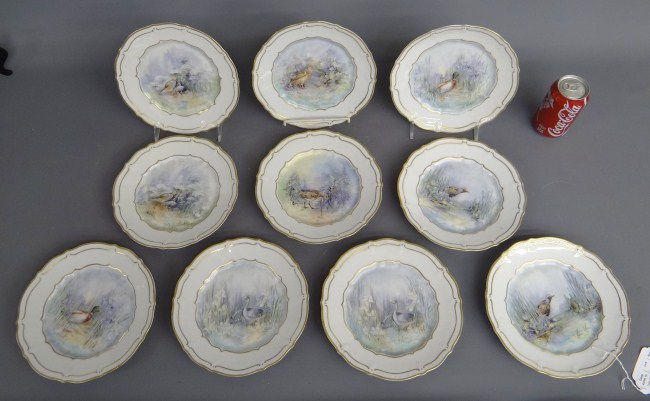 Lot 10 19th c. handpainted bird dishes