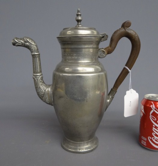 19th c. Continental pewter teapot. 12