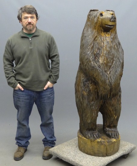 Wooden carved standing bear. 58''