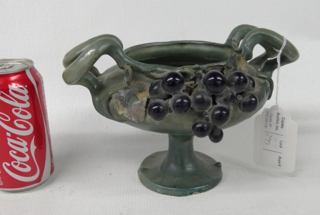 Signed Amphora grape vase. 6 1/2 Ht.