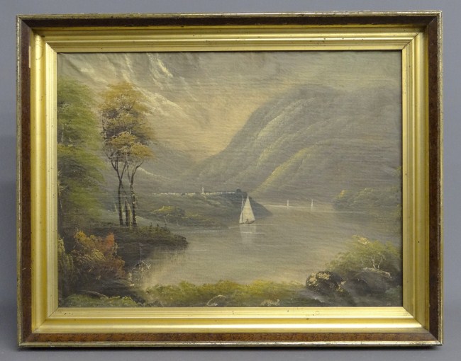 19th c oil on canvas Hudson River 167fcb