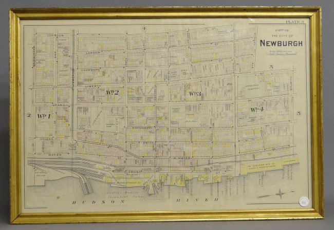 Early map of Newburgh N.Y. in gilt frame.