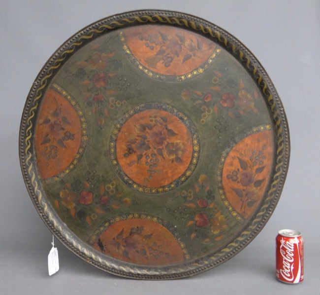 Early painted tole tray 27 Diameter  167fe5