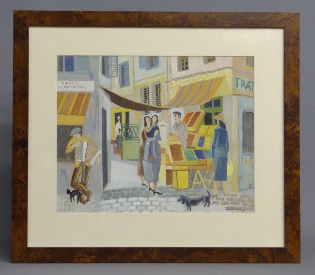 Painting street scene signed and