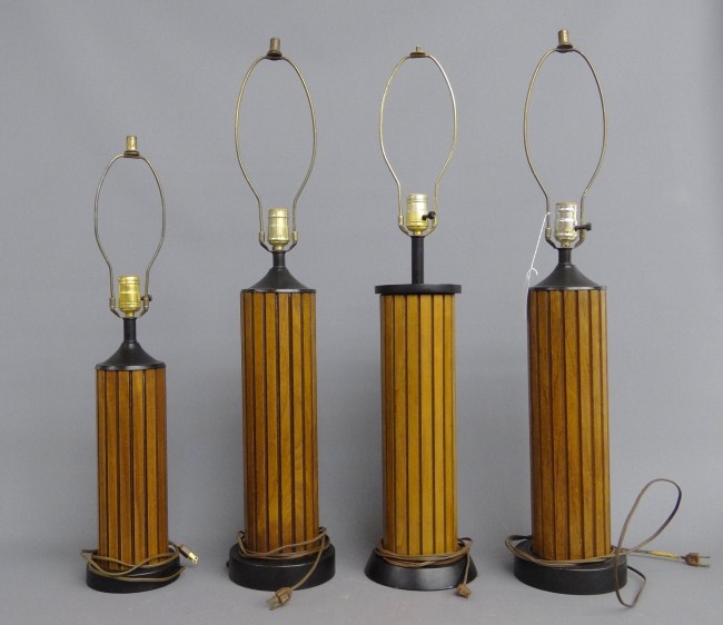 Set of 4 Mid Century barrell lamps.