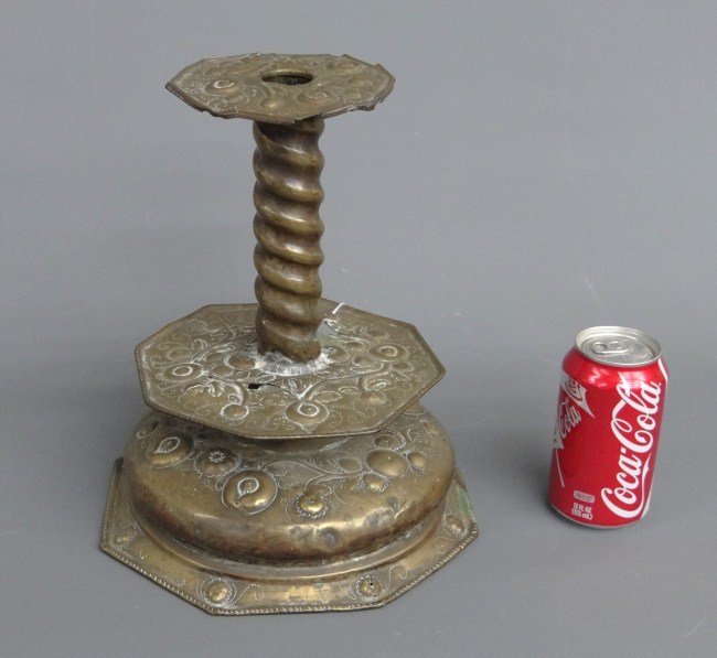 Early Dutch brass embossed candlestick  16802d