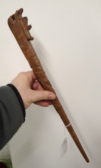 Carved dragon head stick. 20''