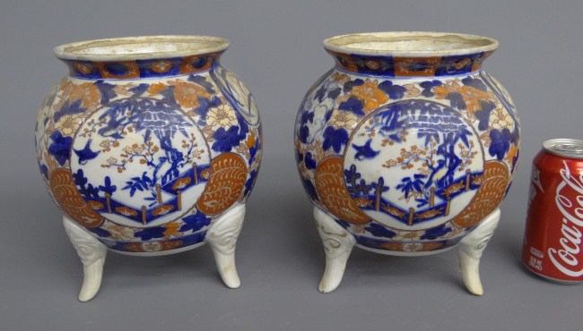 Pair Asian porcelain footed pots. 8