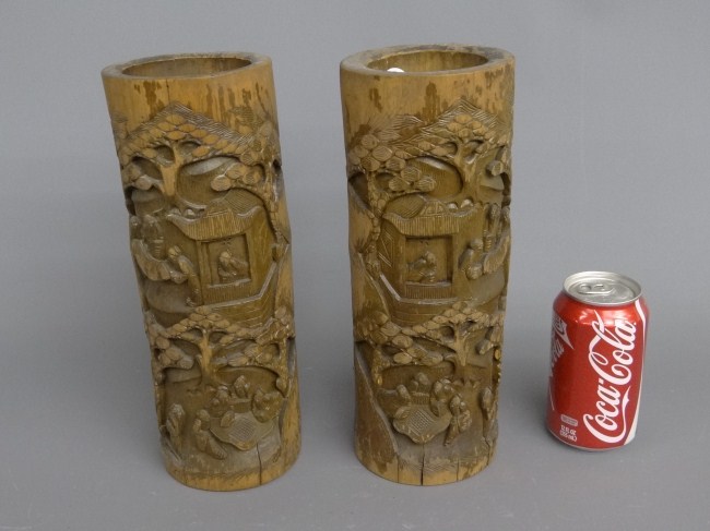 Pair Asian wooden brushpots 11 168043