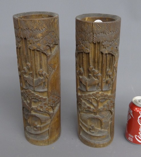 Pair Asian wooden brushpots 13 168044