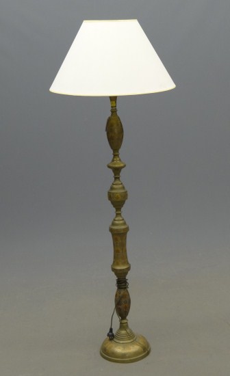 Brass lamp with shade. 61 Ht.
