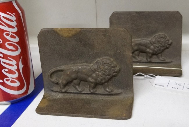 Pair bronze lion bookends. 3 1/2''