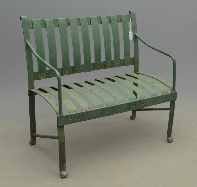 Early outdoor strap iron bench
