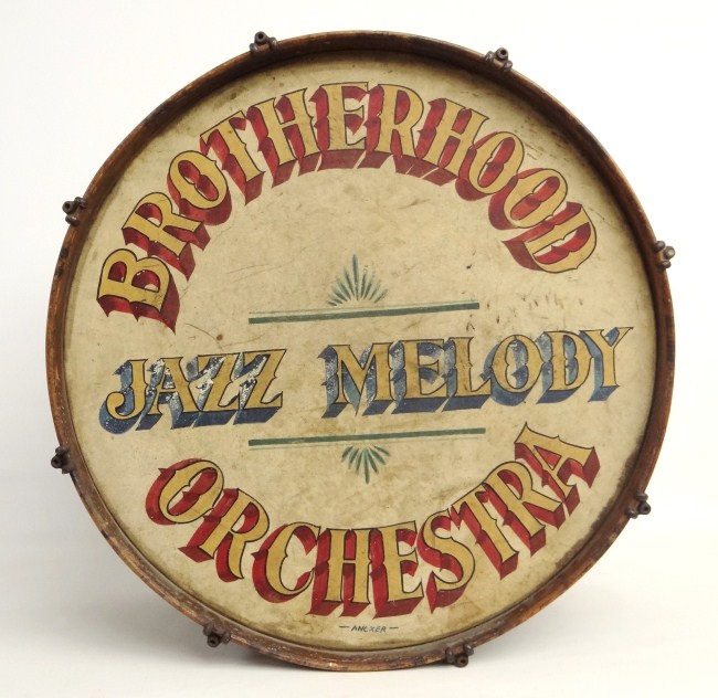 C. 1900 painted drum Brotherhood Jazz