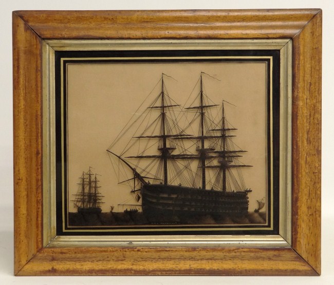 C 1840 s reverse painting ship 168110