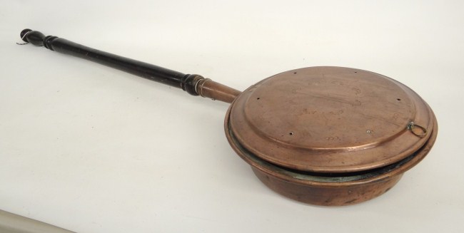 19th c. bedwarmer with copper pan.