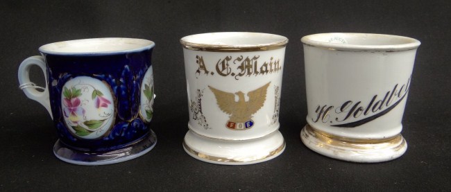 Lot three painted shaving mugs 16819a