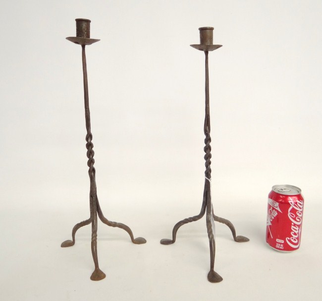 Pair iron twisted design candlesticks.