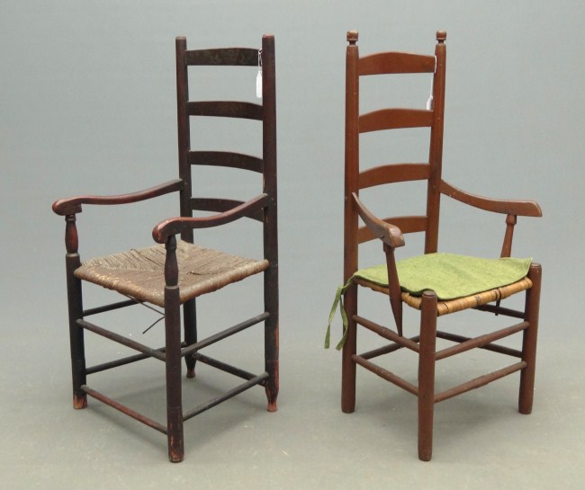 Lot two 19th c. ladderback armchairs.