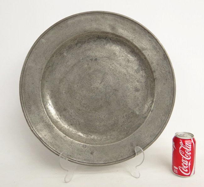 Early 19th c. pewter 18 diameter platter.