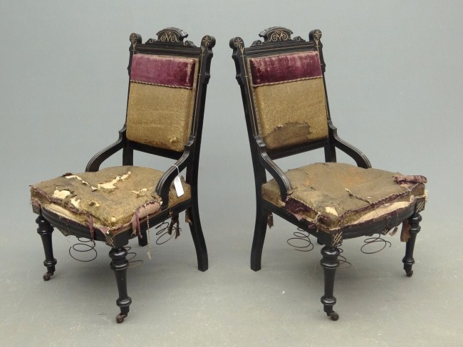 Pair Victorian ebonized side chairs.