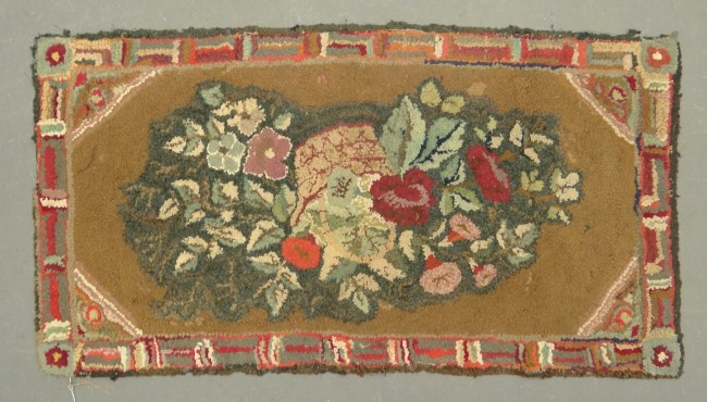Early floral hooked rug 23 x 168222