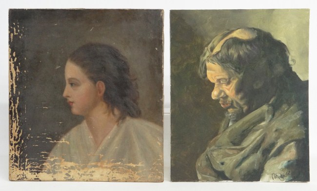 Lot including oil on canvas portrait 168235