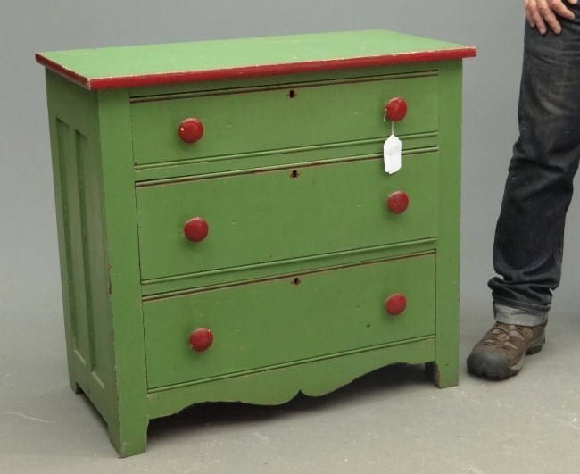 C. 1900 s three drawer chest in red