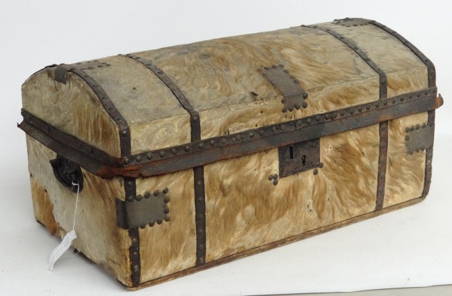 19th c. hide covered trunk. 24''