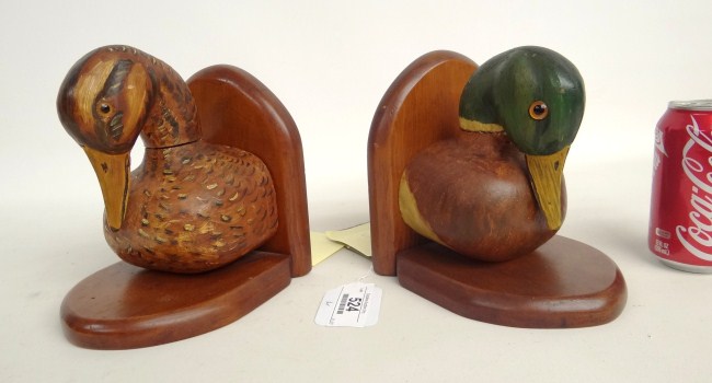 Pair carved and painted wood duck