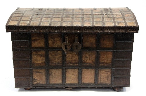 A Korean iron bound box with hinged