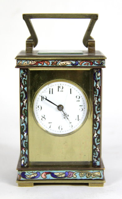 A carriage clock in cloisonn? case 11cm