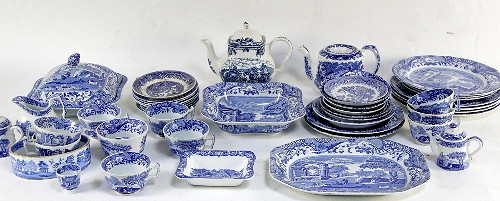 A quantity of blue and white china