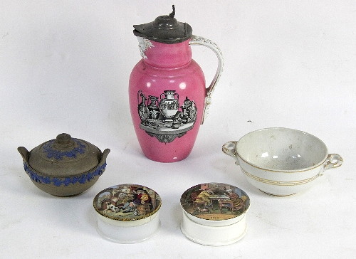 A prattware pot lid a pair another a