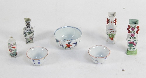 Three Chinese tea bowls one painted 168448