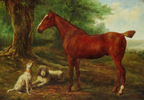 Hall Chestnut Hunter with Dogs in a