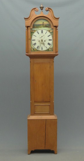 19th c. pine case grandfather clock.