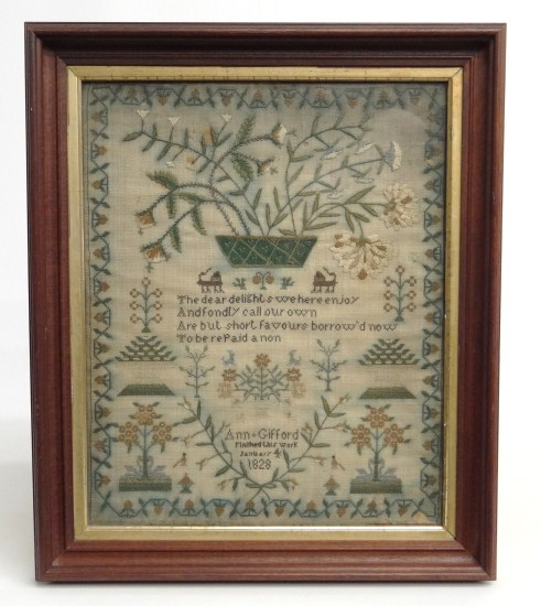 19th c sampler featuring large 16867e