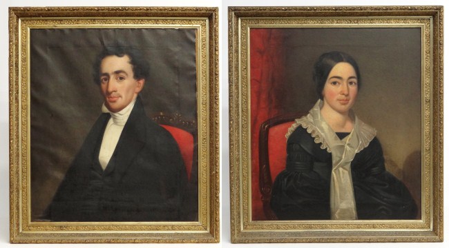 Pair 19th c. New England oil on