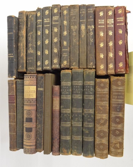 Lot 24 early leather bound books including