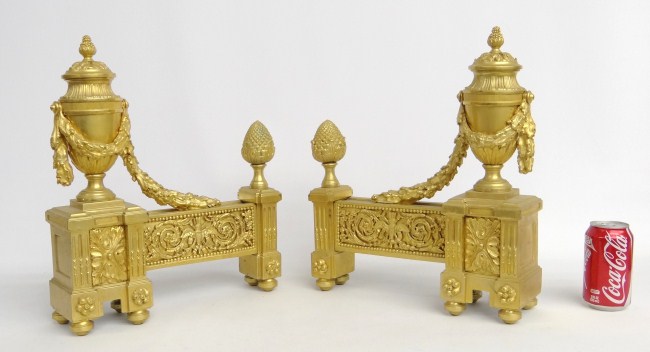 Pair 19th c. fire gilt chenet firedogs.