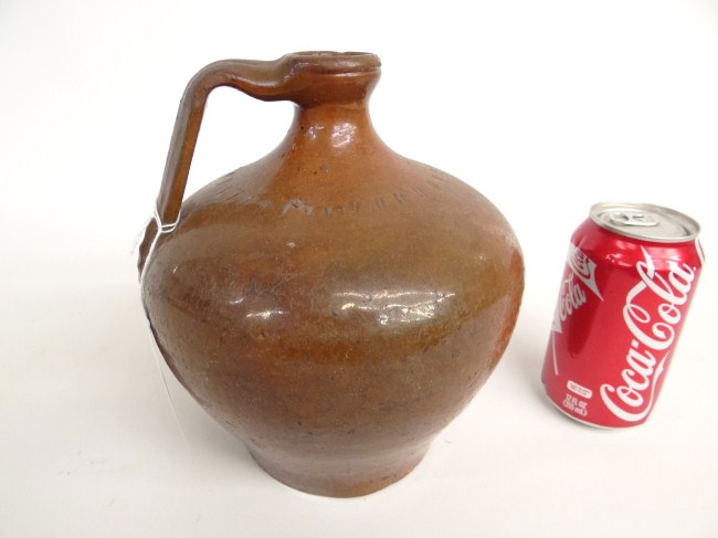 19th c. Spanish redware jug with salt