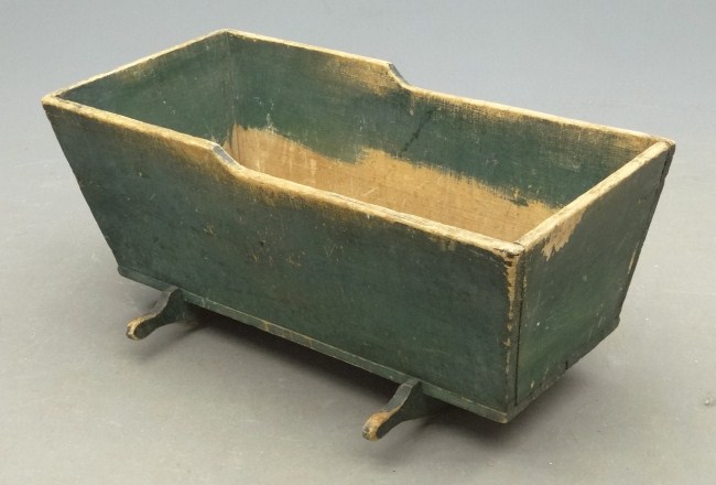 19th c. cradle in old green paint.